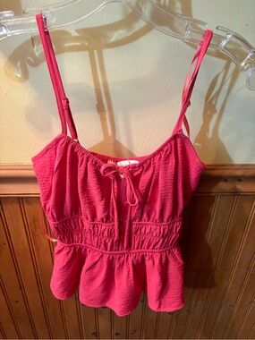 Pink Tie-Front Peplum Top